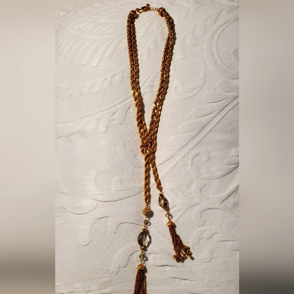 Goldtone Traci Lynn large rope chain dangle necklace statement - Picture 1 of 6